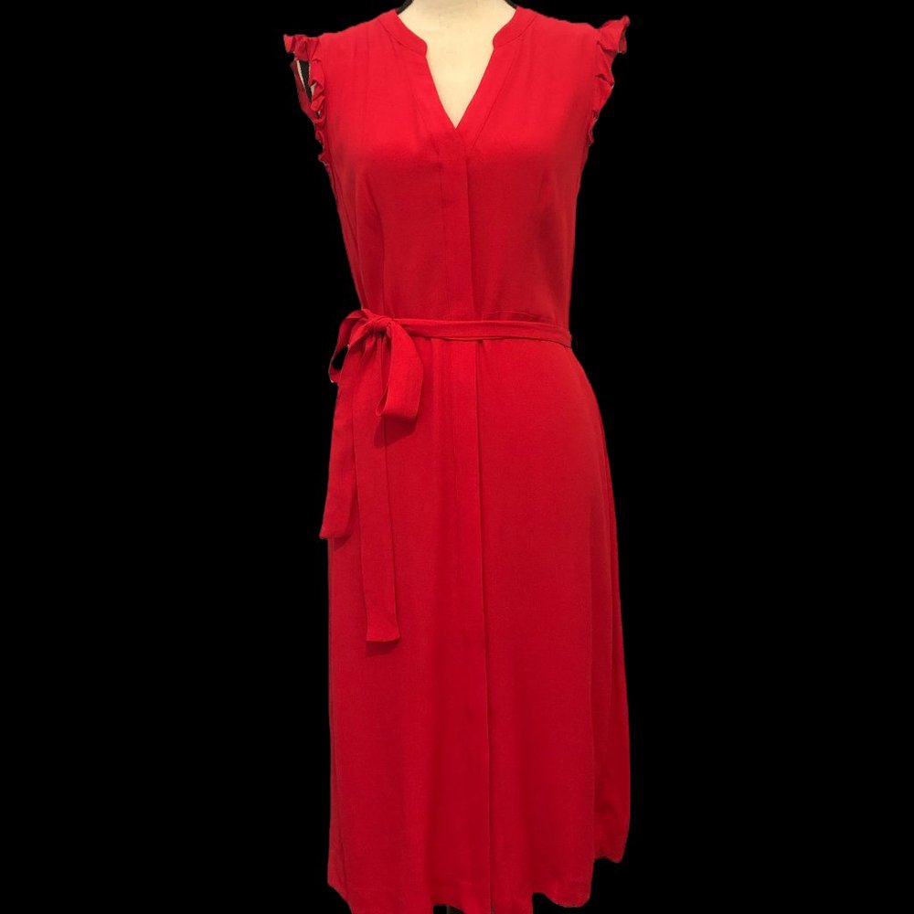 Red Ann Taylor Flutter Sleeve Dress